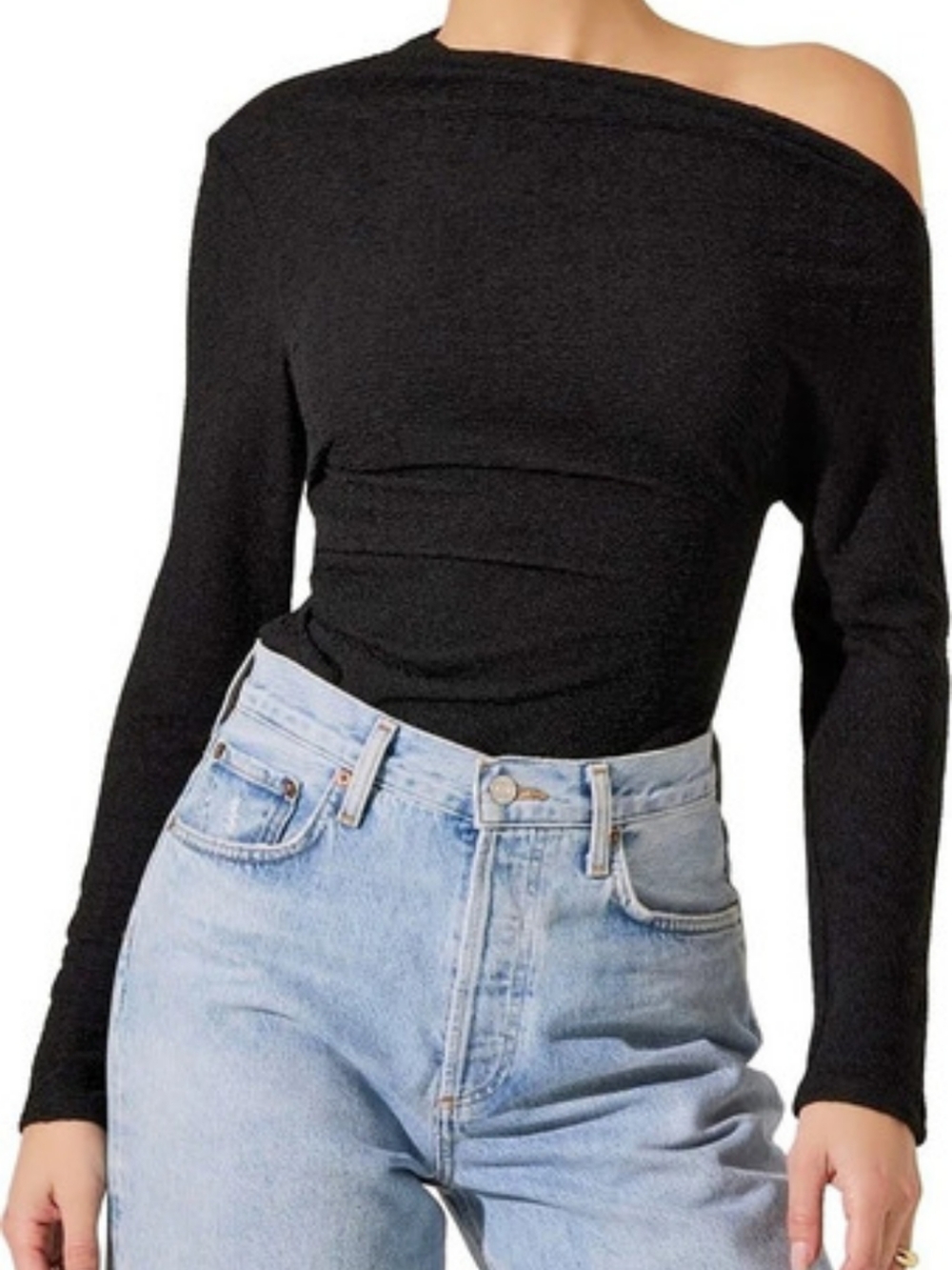 ASTR The Label One Shoulder Long Sleeve Top in Black Size M NWT